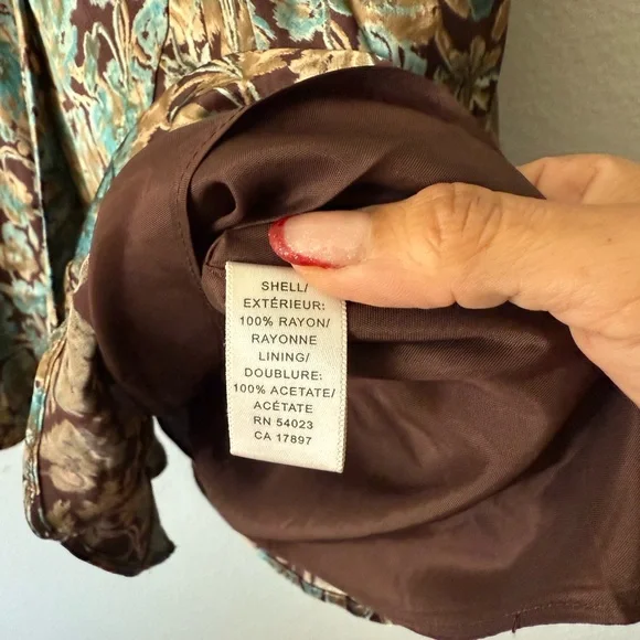 Vintage Banana Republic Silk Floral Midi Skirt Brown Blue Boho Size 6 - Picture 7 of 10